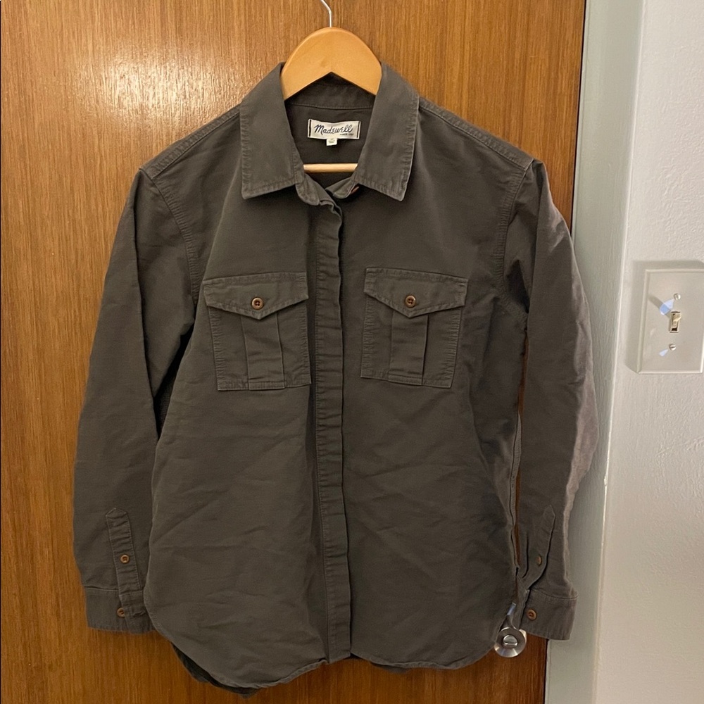 Madewell women's cotton fatigue shirt, olive green